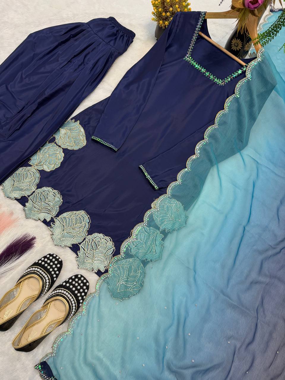 Sapphire Blue Scalloped Couture Set